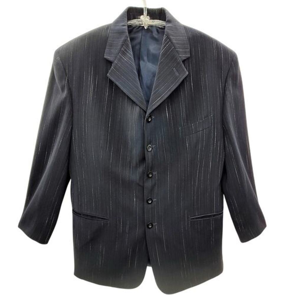 Vicci Uomo Italian Black Stripe 5 Button Single Breasted Blazer Suit Jacket‎